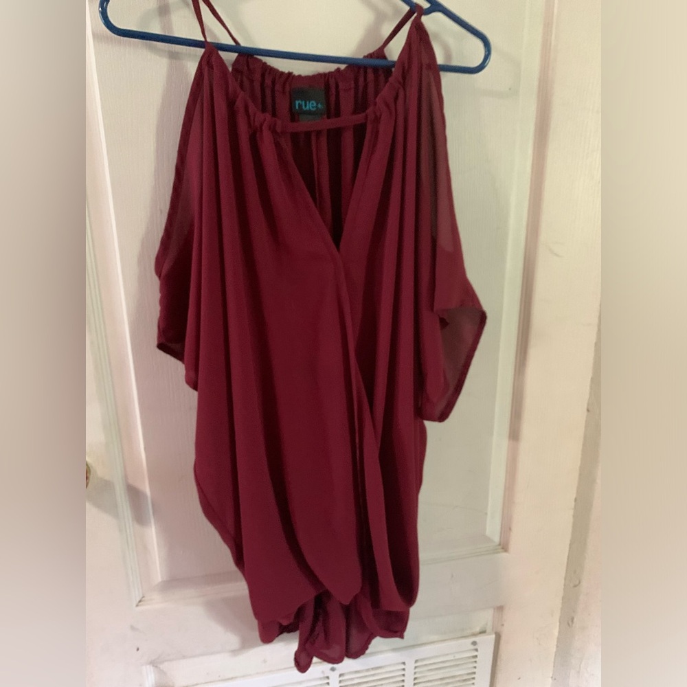 Plus size red cold shoulder top